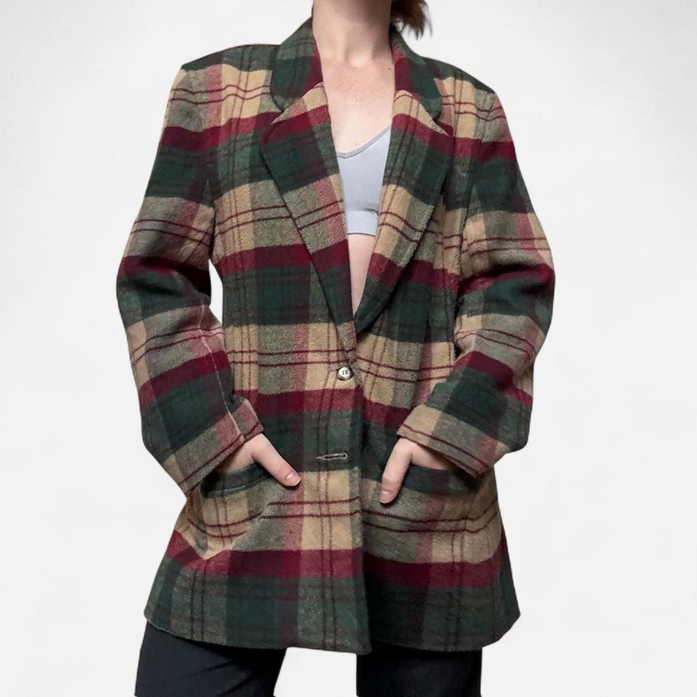 Leslie Fay Vintage plaid oversized wool blazer